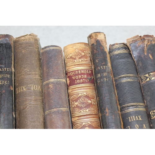 556 - A box of assorted antique books, mainly 19th century leather bound