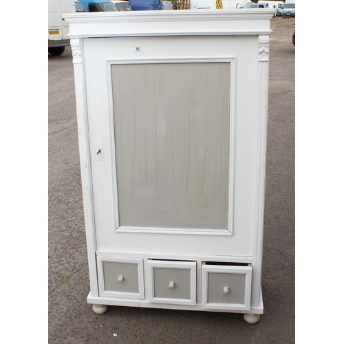 65 - A painted pine wardrobe or armoire with 3 small drawers, approx 170cm tall x 100cm wide x 55cm deep