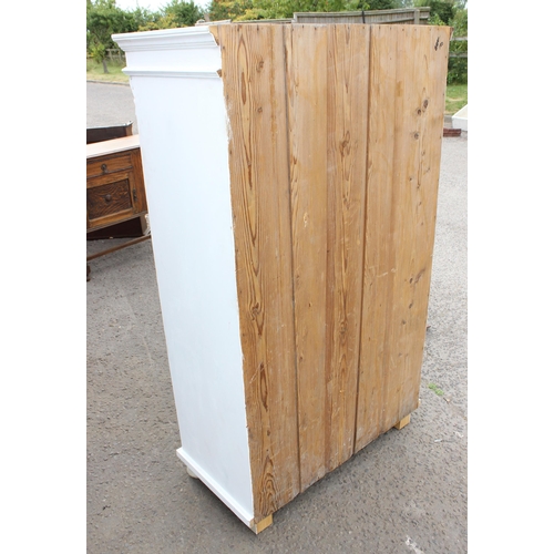 65 - A painted pine wardrobe or armoire with 3 small drawers, approx 170cm tall x 100cm wide x 55cm deep