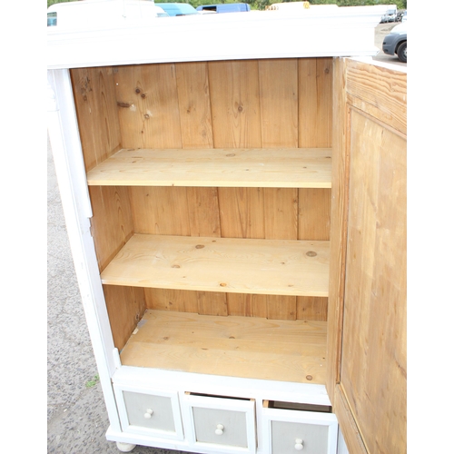 65 - A painted pine wardrobe or armoire with 3 small drawers, approx 170cm tall x 100cm wide x 55cm deep