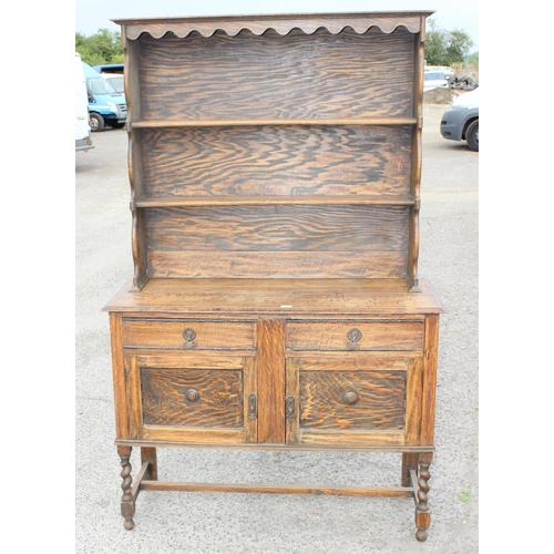 67 - A vintage oak dresser with barley twist legs, approx 125cm wide