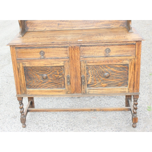 67 - A vintage oak dresser with barley twist legs, approx 125cm wide