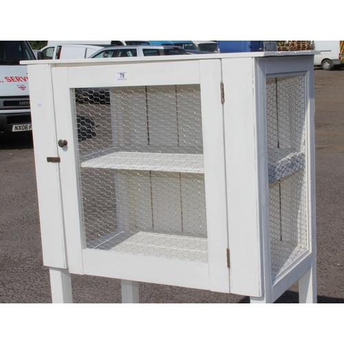 79 - A large vintage painted pine larder cupboard or meat safe on wooden legs