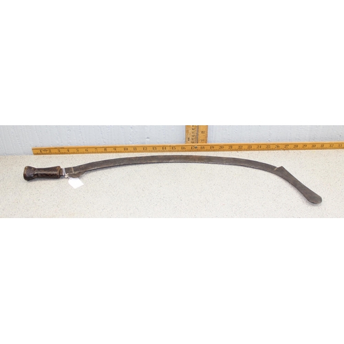 1007 - Azande (Zande), Northern Congo curved sickle sword, an ethnic knife with wooden and wirework sheath ... 