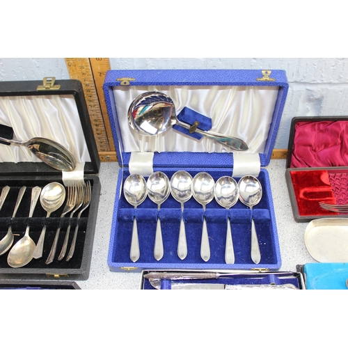 1104 - Qty of assorted silver plated cutlery, most boxed, some with silver handles