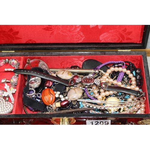 1209 - Chinese style jewellery box and contents, mainly costume jewellery