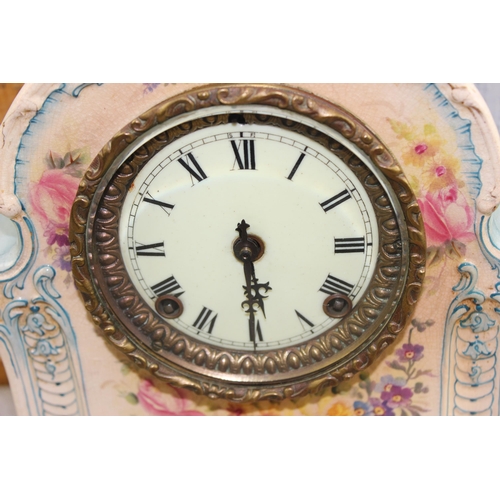 1403 - An antique Royal Bonn pottery cased mantel clock 