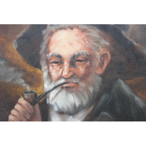 412 - 20th century oil on canvas of a male figure smoking a pipe signed Shane