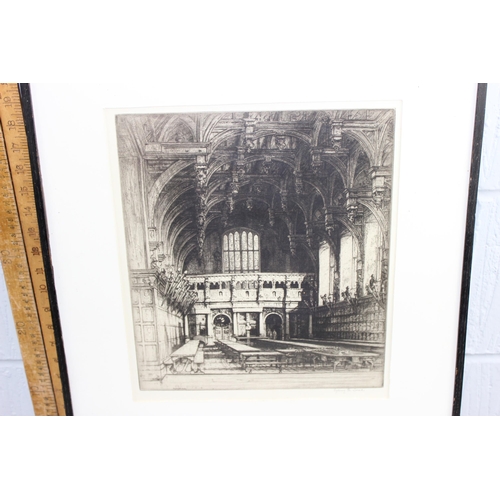 414 - Sydney R Jones - Etching depicting Middle Temple Hall, signed in pencil with Kirk & Co gallery label... 