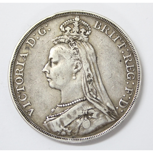 1307 - Victorian 1889 silver crown coin