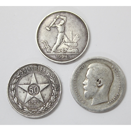 1318 - 3 Russian coins, 1924, 1899 and 1922