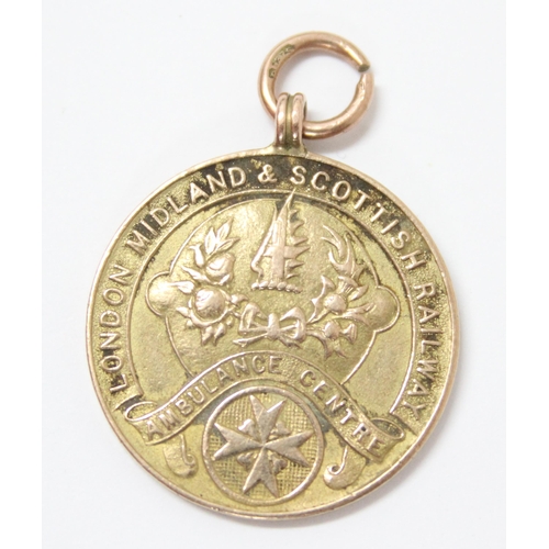 1217 - London Midland & Scottish (LMS) Railway ambulance centre long service 9ct gold medal awarded to J.R.... 