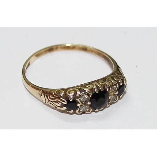 1220 - 9ct gold sapphire and diamond ring, approx size S & 2.5g gross