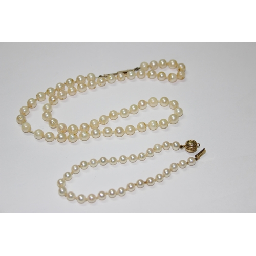 1224 - Mikimoto cultured pearl necklace and bracelet both with 9ct clasps and paperwork