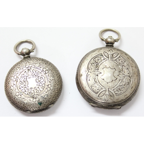 1405 - 2 ladies silver fob or pocket watches, both Birmingham 1896 makers J.T and L.C