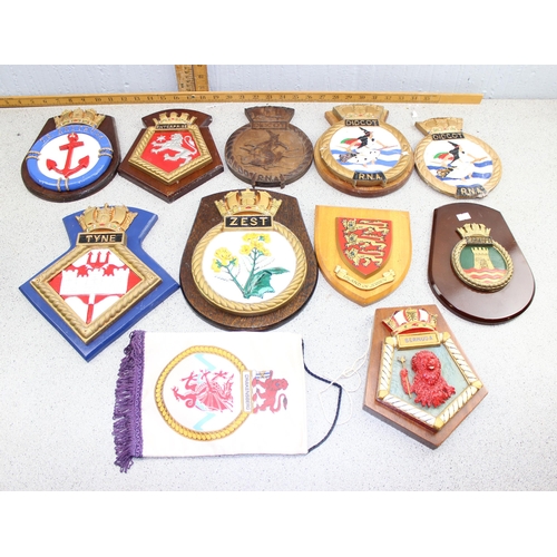 1013 - 10 vintage military wooden plaques, mainly plaster on wooden shields etc etc