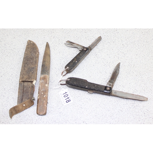 1018 - 2 military style jack knives, one by Rowbotham and a utility knife (3)