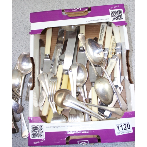 1120 - Qty of assorted silver plated and vintage cutlery, approx 3.5kg gross