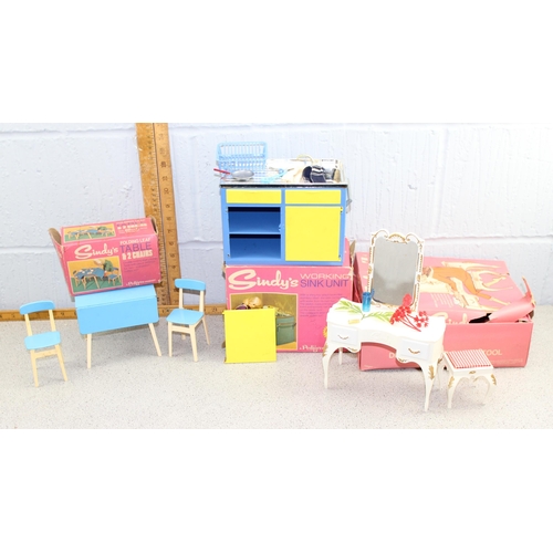 1511 - 3 boxed Sindy units, Sink, table & chairs & Dressing table with stool and accessories etc