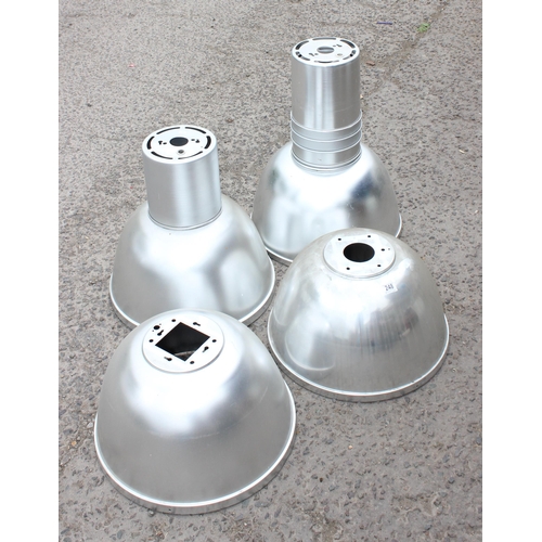 248 - 4 industrial style aluminium lampshades and other aluminium fittings