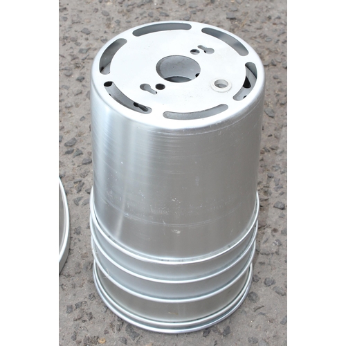 248 - 4 industrial style aluminium lampshades and other aluminium fittings