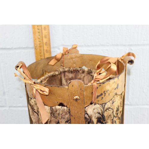 282 - An unusual gold painted iron and fabric sewing basket