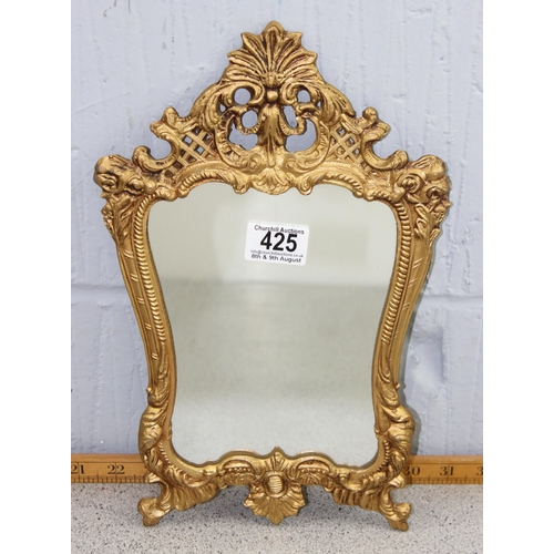 425 - A small vintage gilt metal framed wall mirror, Rococo style