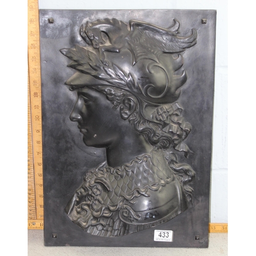 433 - A large pair of bronzed finish fibreglass relief plaques depicting ancient Greek soldiers