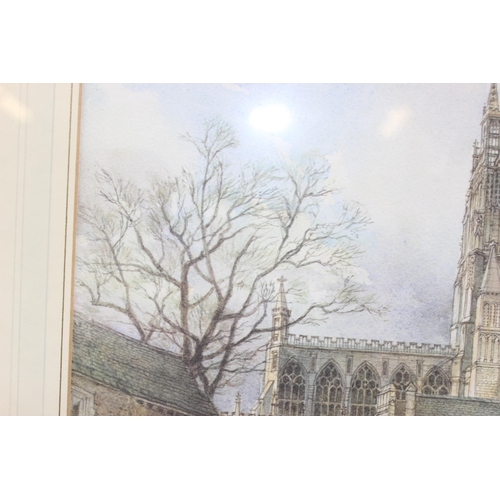 435 - Donald H. Edwards (XX), watercolour of Gloucester Cathedral, dated 1989, framed and glazed