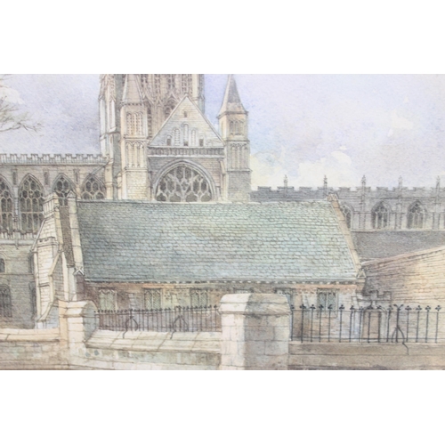 435 - Donald H. Edwards (XX), watercolour of Gloucester Cathedral, dated 1989, framed and glazed