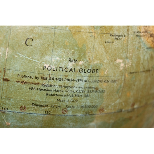 703 - A vintage 1980's globe by Rathgloben-Verlag of Leipzig, dated 1983, 33cm diameter