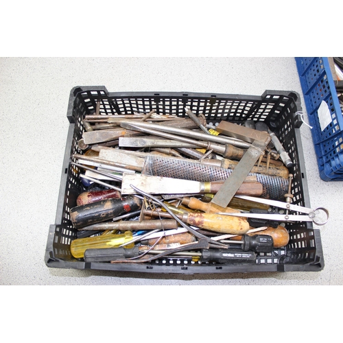 877 - 2 crates of assorted tools to inc files, chisels etc etc