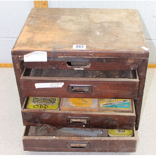 883 - 4 drawer wooden engineers tool box and contents