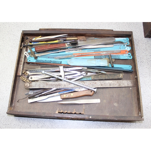 883 - 4 drawer wooden engineers tool box and contents