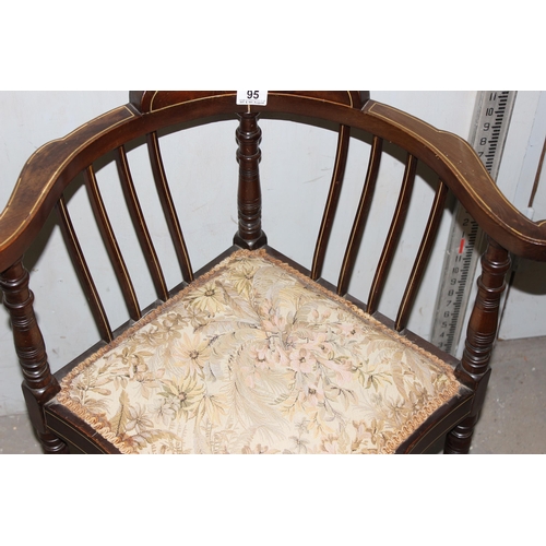 95 - An antique inlaid Edwardian corner chair