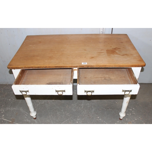 105 - A Victorian pine 2 drawer side table or desk with white painted base