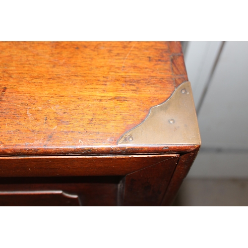 107 - Antique mahogany box with brass corners, on stand possibly a campaign desk