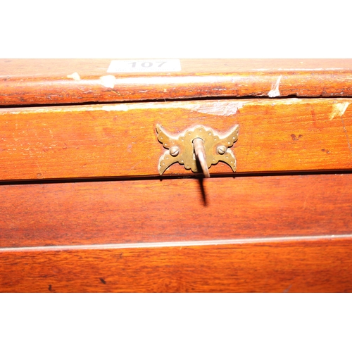 107 - Antique mahogany box with brass corners, on stand possibly a campaign desk