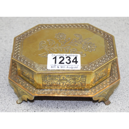 1234 - Brass jewellery box with contents