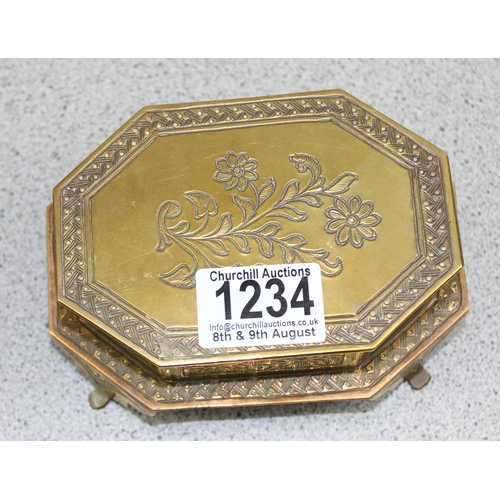 1234 - Brass jewellery box with contents