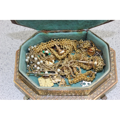 1234 - Brass jewellery box with contents