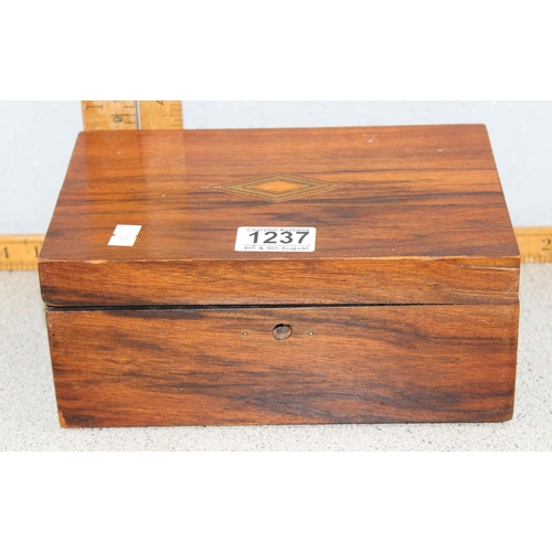 1237 - Antique wooden jewellery box and contents