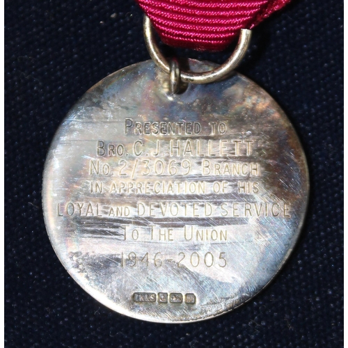 1327 - Cased silver Transport & General Workers Union medal awarded to Bro C.J.Hallet