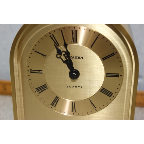 1416 - Large heavy brass Junghans retro quartz mantel clock with silvered dial and engraved clock face. 20c... 