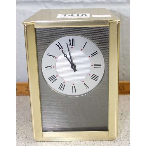 1416 - Large heavy brass Junghans retro quartz mantel clock with silvered dial and engraved clock face. 20c... 