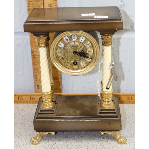 1416 - Large heavy brass Junghans retro quartz mantel clock with silvered dial and engraved clock face. 20c... 