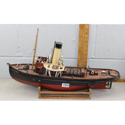 1524 - Scratch built wooden remote controlled model boat 