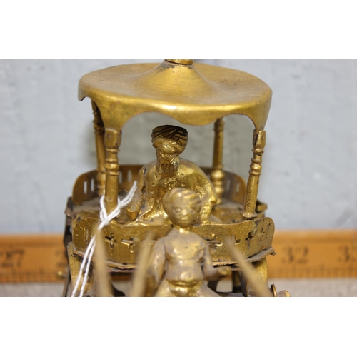 1638 - 2 vintage Indian gilt metal figures in carriages, pulled by Oxen and Antelopes