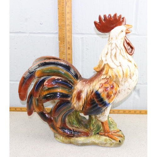 1779 - Large colourful French hand painted and sculpted majolica style ceramic rooster, approx 52cm tall