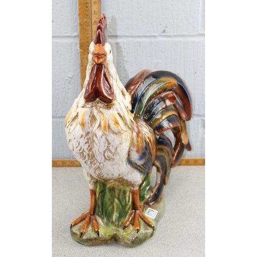 1779 - Large colourful French hand painted and sculpted majolica style ceramic rooster, approx 52cm tall